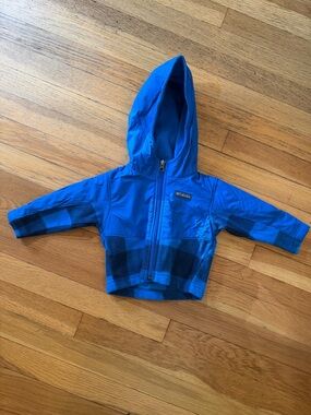Columbia Blue Hooded Toddler Jacket with Plaid Accents